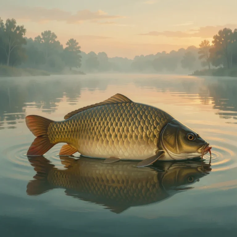 Common carp just beneath the surface of an Ontario lake at dawn