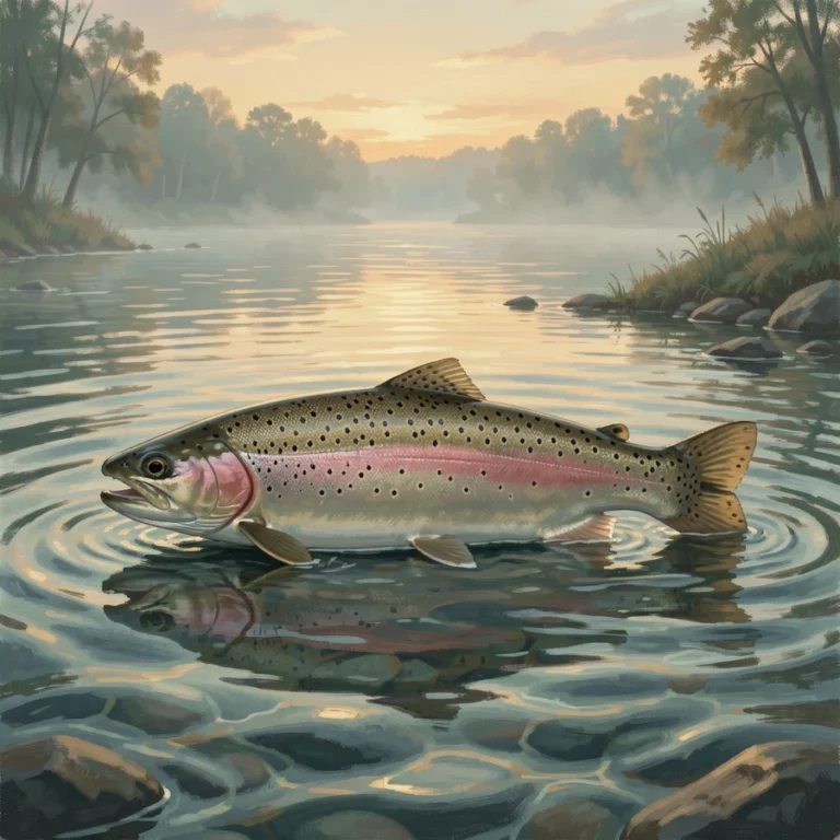 Rainbow trout holding in a clear Ontario stream at dawn