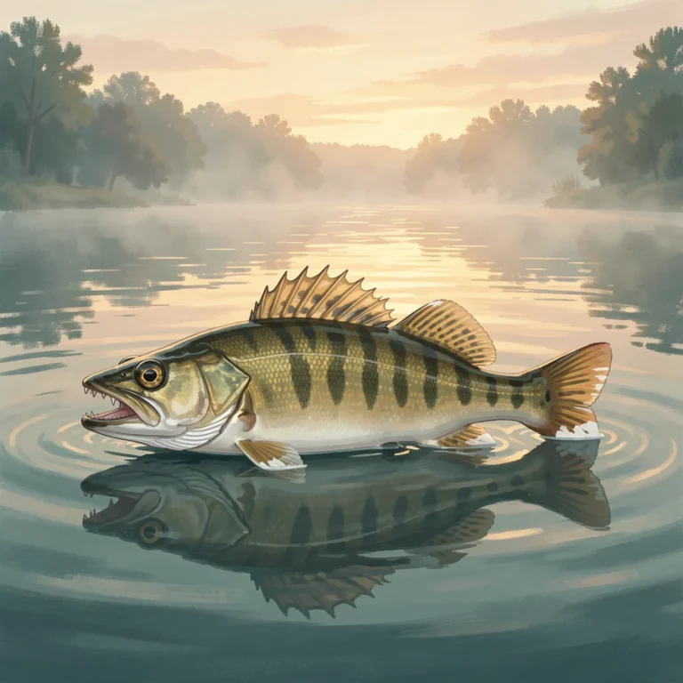Walleye in a misty Ontario lake at sunrise