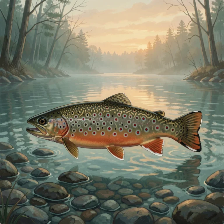 Brook trout with red spots ringed in blue and white-edged orange fins in a cold Ontario stream