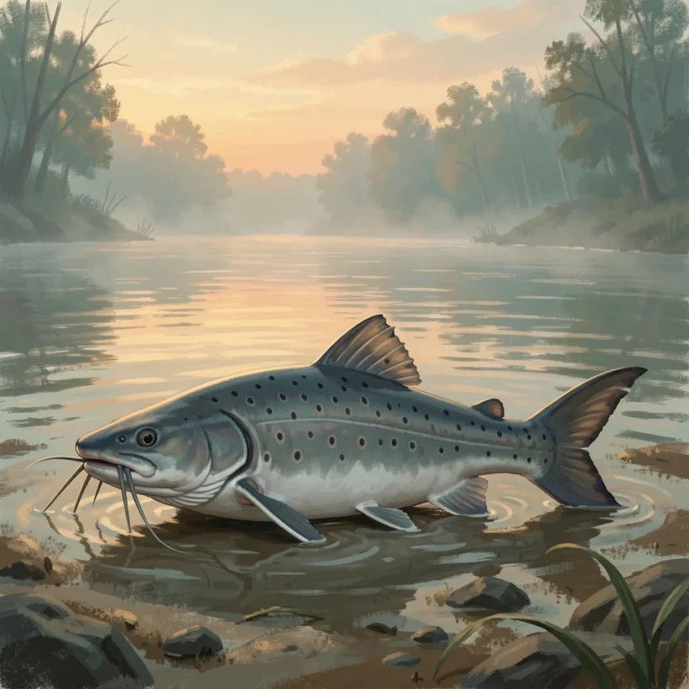 Channel catfish with long barbels and a deeply forked tail on a slow muddy Ontario river bottom