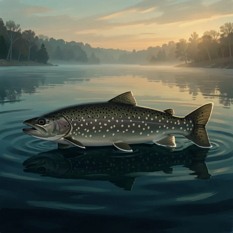 Lake trout with pale cream spots and a deeply forked tail in deep cold Ontario water
